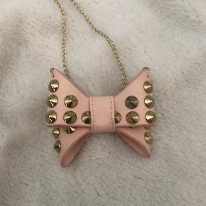 Punk studded 3D bow necklace